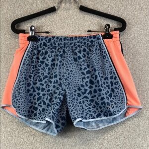 Nike Tempo dri fit running shorts small leopard print peach mesh panels lined